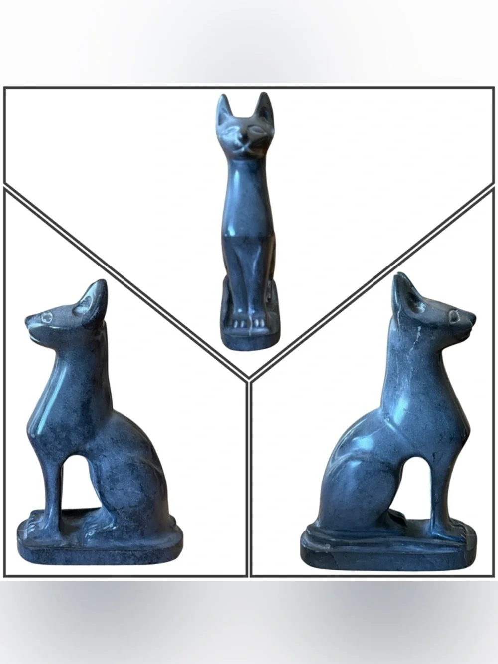 Vintage Carved Bonded Stone Egyptian Goddess Seated Bastet Cat Gray